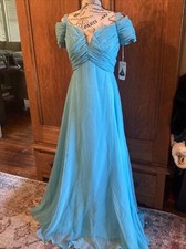 Vintage NOS Mike Benet Aqua Blue Long Formal Dress Evening Gown 2