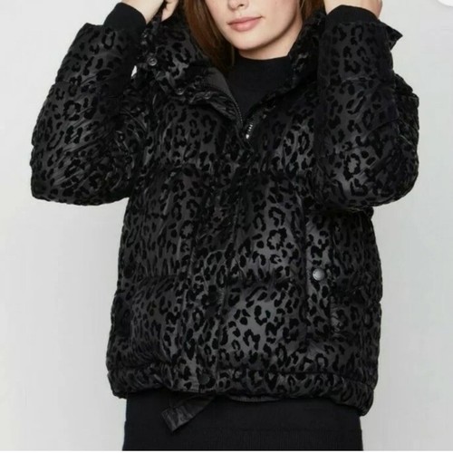 BCBGeneration Hooded Midweight Puffer Jacket in Black/Leopard Size Small - Picture 3 of 9