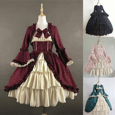 Medieval Renaissance Women Lolita Girl Lace Up Braces Dress Cosplay Costume