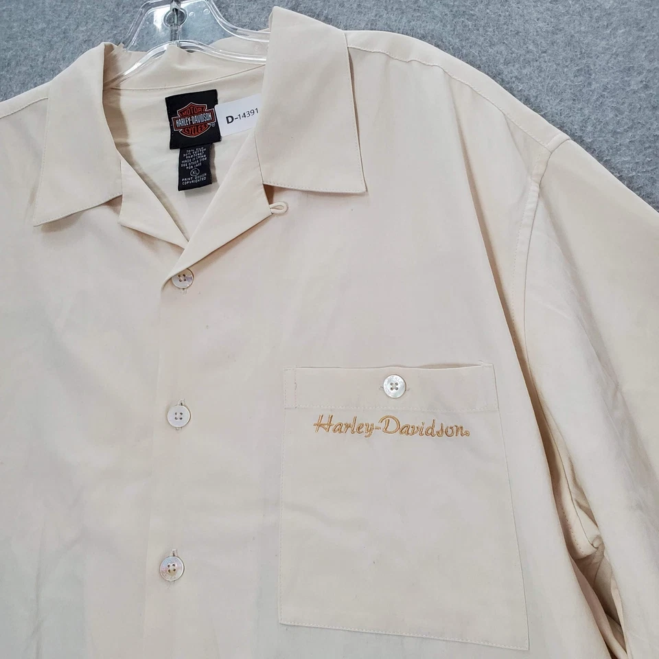 Camisa Harley Davidson Hombre Abotonada XL Isla Crema Moto Bordada LEER Foto 2 de 4