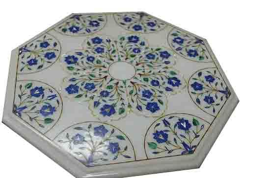 18-inch marble coffee table with lapis stone inlay decor art