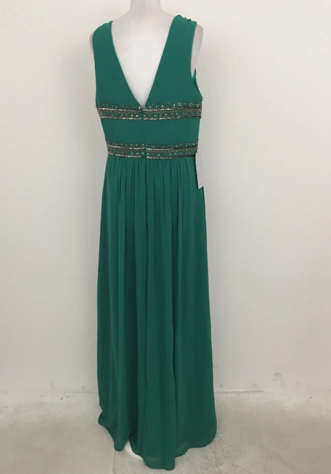 JS Collections Women's Maxi Dress Size 18 Green Plunge V-Neck Beaded Zip New F1 - Image 3 of 4