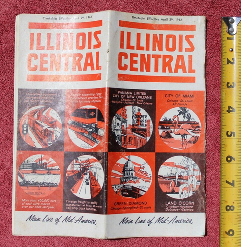 1962 Illinois Central Railroad Timetable Memphis Jackson Springfield Railway