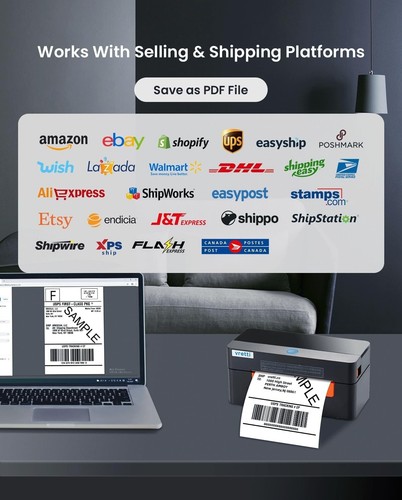 Portable 4x6 Thermal Shipping Label Printer - No Ink, Multi-Platform Compatible - Picture 4 of 9