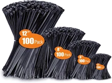 Zip Ties Assorted Sizes(4”+6”+8”+12”), 400 Pack, Black Cable Ties, UV Resistant