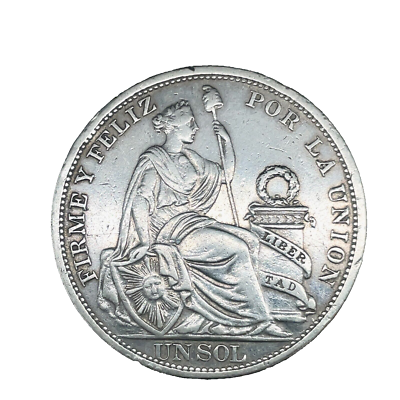 Peru: 1894 T.F. Un Sol Libertad Incuse 90% Silver Coin. KM#196.26
