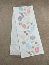 Vintage Isaac Mizrahi 14.5"x70" Table Runner Embroidered Easter Egg Floral White