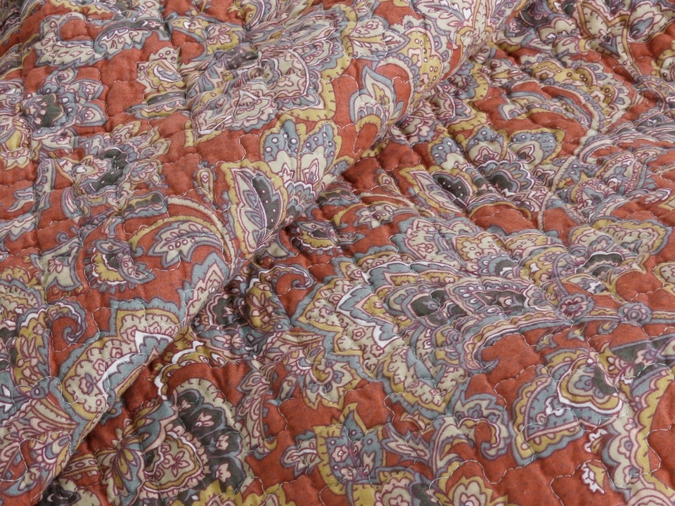 Lara Spice Paisley Reversible 100%Cotton Quilt Set Bedspread Coverlet Daybed - Image 4 of 4