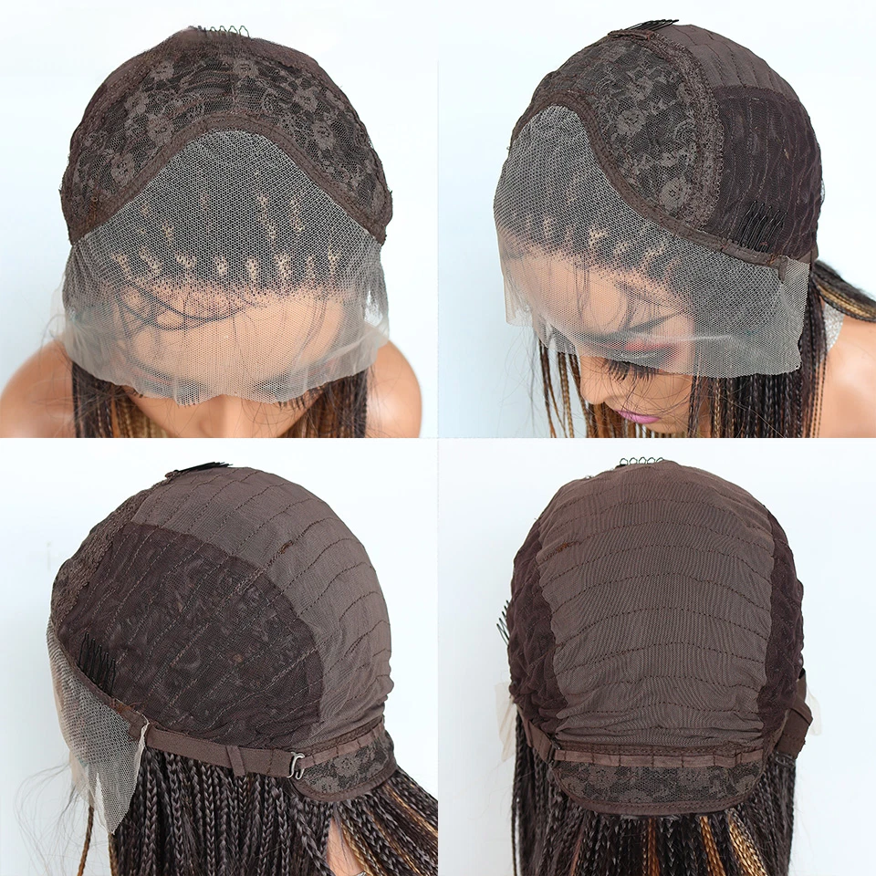 Pelucas trenzadas de color de 3 tonos peluca de encaje sintético de fibra de alta temperatura para mujer Foto 4 de 4