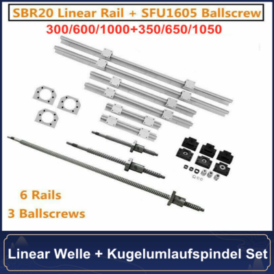 CNCMANS Linearführungsset – SBR20-800mm Schiene + SBR20UU Blöcke + SFU1605-800mm Kugelumlaufspindel Mit BK12/BF12, Kupplungen & Muttergehäuse
