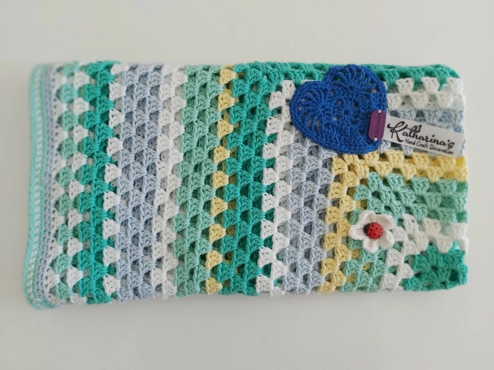 HANDMADE Crochet Baby Boy Girl Blanket in Greens, White, Yellow, Blue 70x65cm  - Image 4 of 4