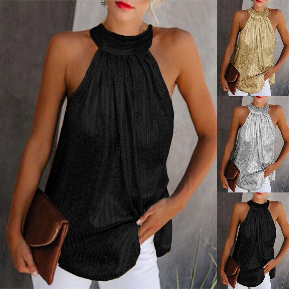 Sexy Women Halter Neck Party Vest Tank Tops Blouse Ladies Summer Solid