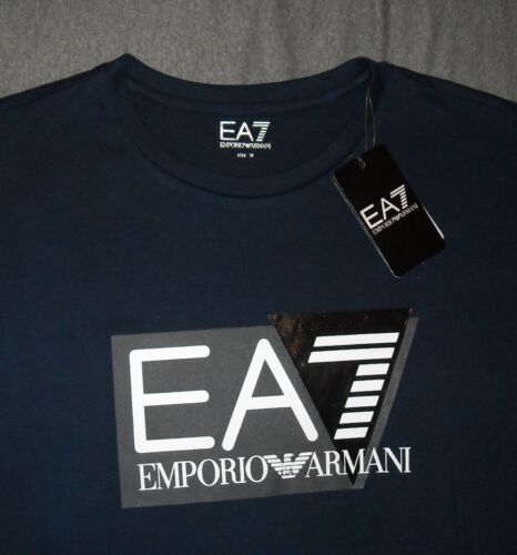 NWT Men's Emporio Armani EA7 Short Sleeve T- Shirt Size M Color Navy Blue - Picture 3 of 5