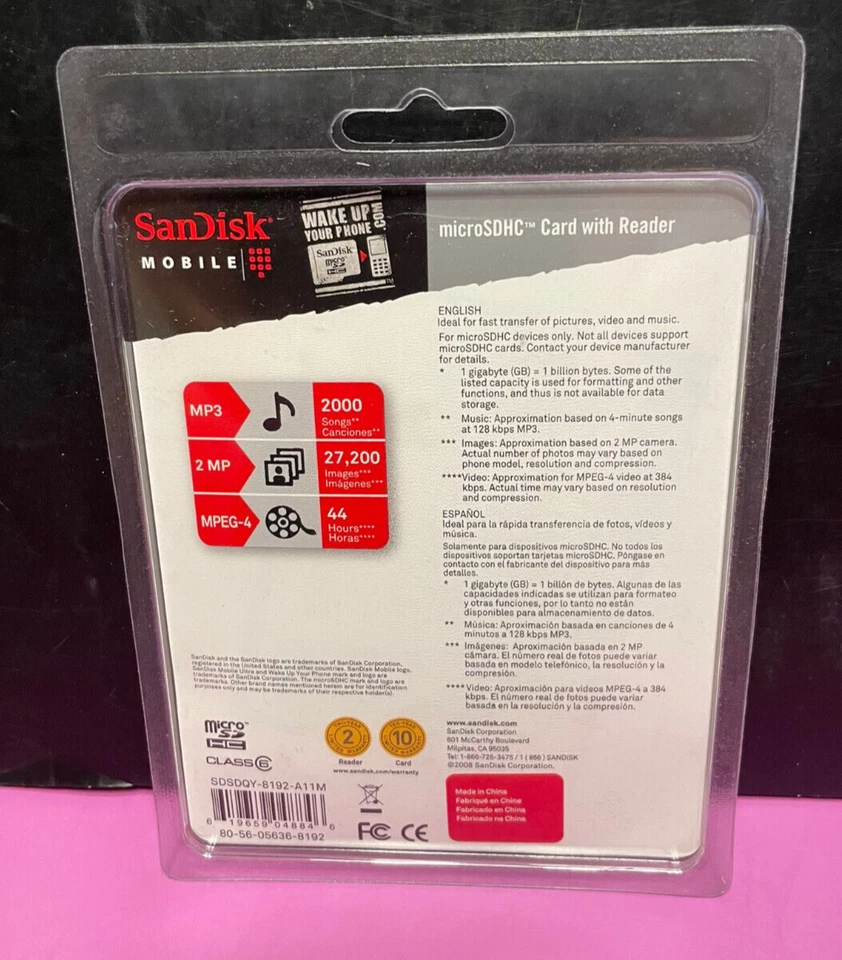SanDisk Mobile Ultra 8GB microSDHC with Reader (SDSDQY-8192-A11M) - Brand New - Image 2 of 2