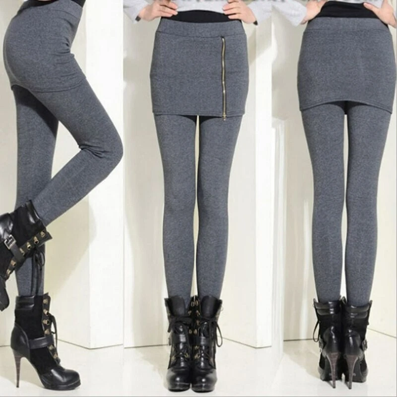 Ladies Thermal Legging Thick Winter Fleece Zipper Skirt Leggings Winter Legging - Image 3 of 4