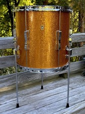 Ludwig Vintage 14x14 Keystone Badge Floor Tom Gold Sparkle 1967 Excellent!!