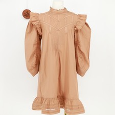 DOEN Moore Mini Dress Maple Puff Sleeve Cotton Lace Pintuck Ruffle Small Prairie
