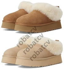 U G G ❄4Colors Women's Tazzelle Slippers Chestnut Platform Shoes Warm Wool Plush