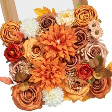 Artificial Fall Flowers Orange Silk Fake Rose Flowers Fall Wedding Flowers Ca...