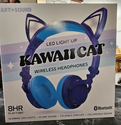 Art+Sound Kawaii Cat LED Light Up Wireless  Headphones Microphone Bluetooth NEW