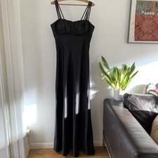 Geri Next Dress Evening Black UK Size 14 Satin Maxi Strappy Glamorous Long Bias