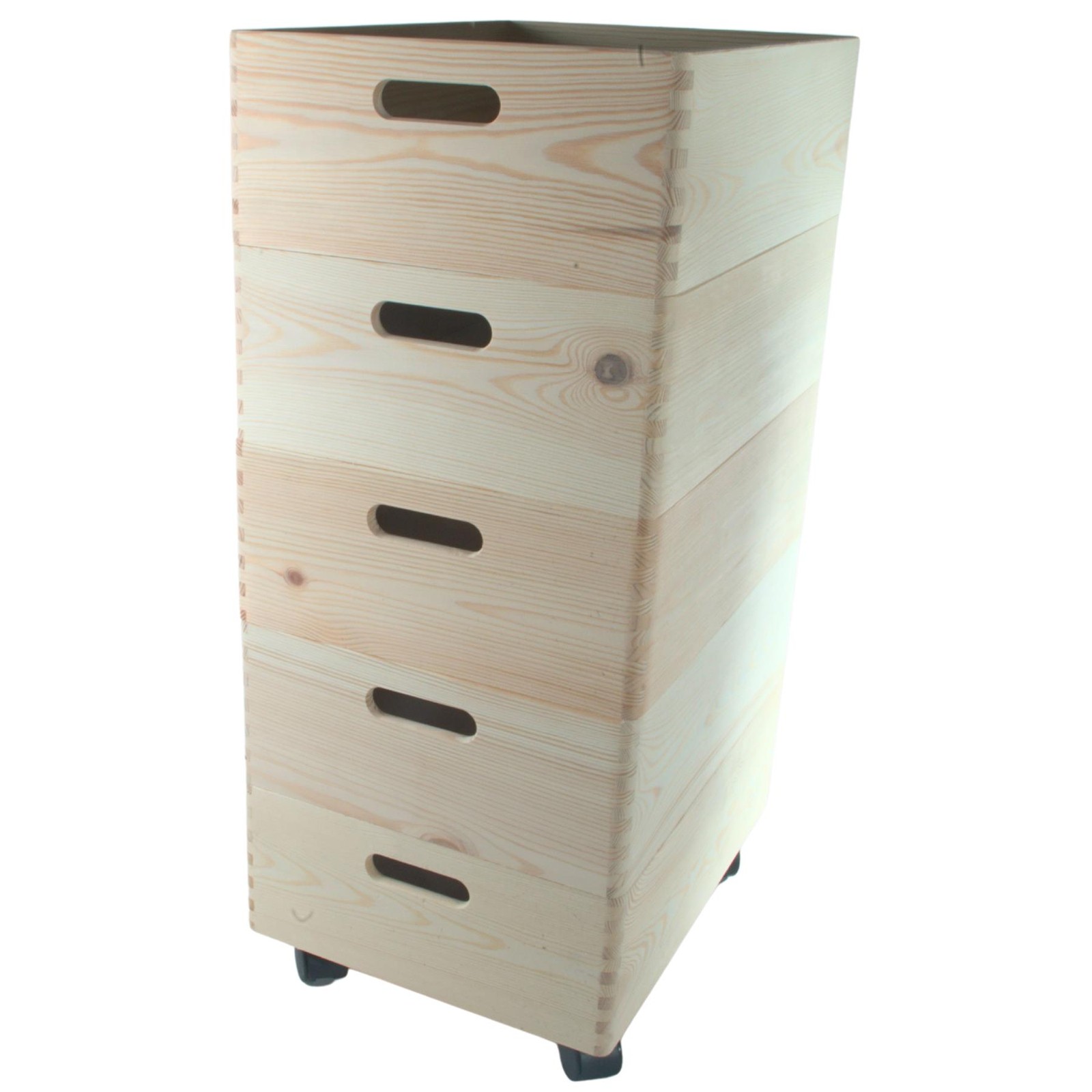 5 Tier Shallow Wooden Storage Crates on Wheels Stackable Pine Boxes 40x30x70.5cm