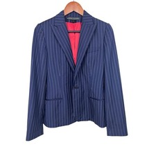 Ralph Lauren Black Label 100 Wool Navy Pinstripe Blazer Jacket Women  s Size 6