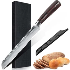Bread Knife with Sheath 8-Inch Serrated Bread Knife Stainless Steel Bread Cutter