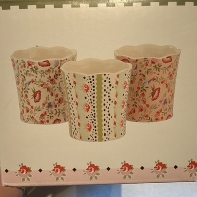 Cath Kidston Set of 3 Small Ceramic Floral Planters Multicolor Glazed Indoor