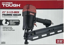 Hyper Tough 21 Degree Pneumatic Framing Nailer, Nail Gun with 50 Nails 🆕