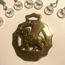 BIG BIG ELEPHANT Harness Brass + 8 HORSE PENDANT Necklaces GREAT GIFT Idea!!!