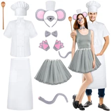 10 Pcs Couple Mouse Chef Costume Free Size Tutu Skirt Ears Tail Chef Hat Coat...
