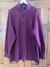 Polo Ralph Lauren Sweater Mens 2XLT 2XL Burgundy  Zip Mock Neck Ribbed Cotton