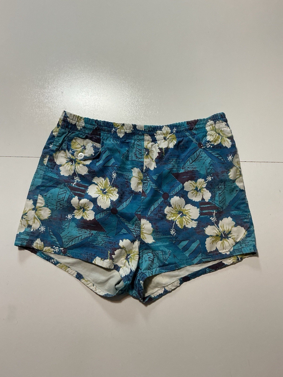 Vintage 50s 60s Made In California Hawaiian Mesh Lined Swim Trunk Surf Shorts 