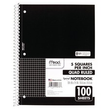 Graph Ruled Spiral Notebook 1 Subject 100 Sheets Black 7.5 x 10.5 Inch