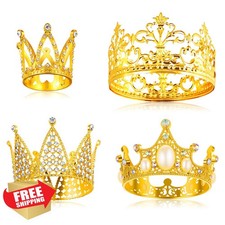 Mini Crown Cake Topper 4 Pcs, Gold Rhinestone Tiara Wedding Gift