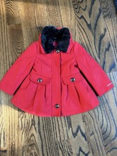 London Fog Baby Girl's Coat Red with Black Faux Fur Trim Size 24 Months  EUC