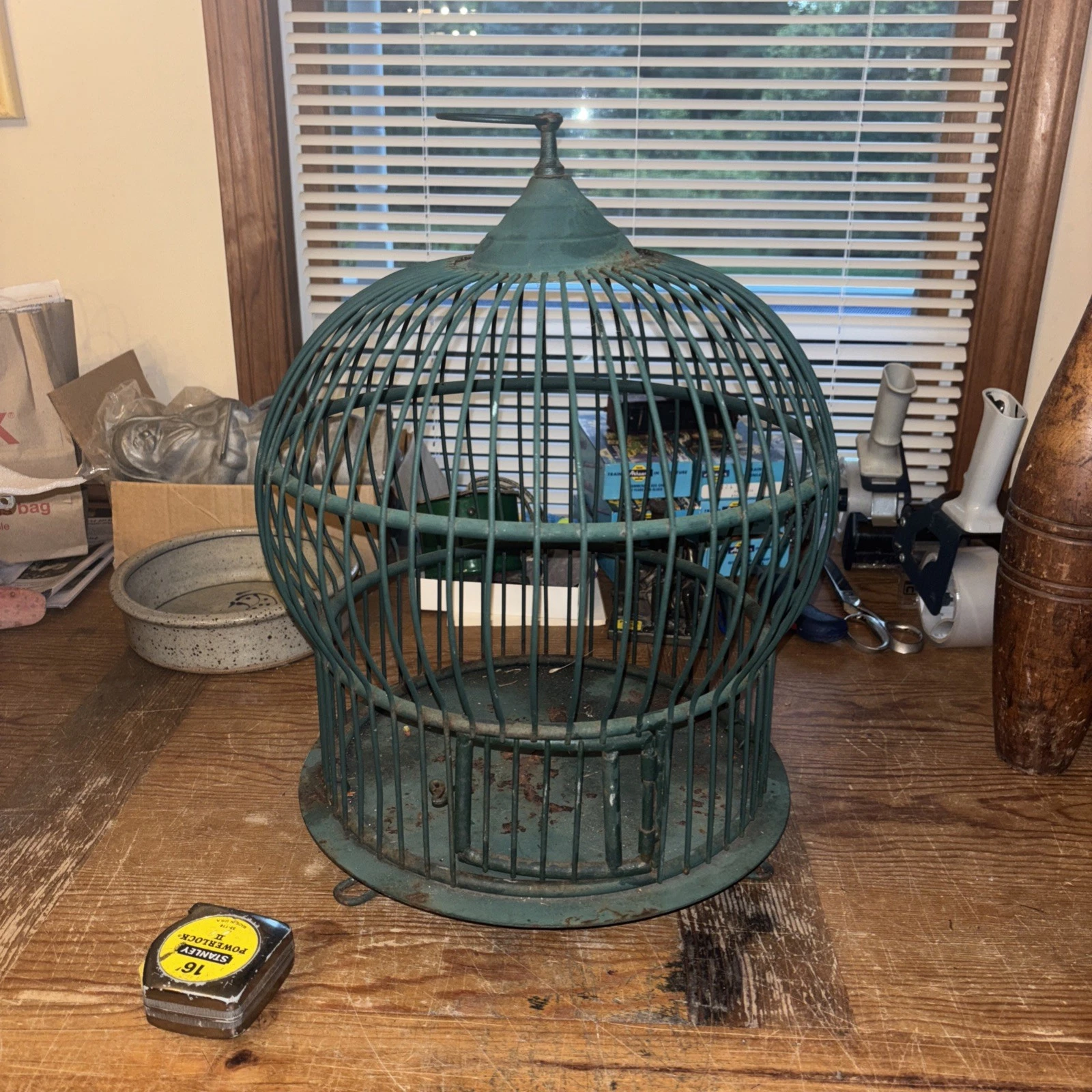 Vintage Green Metal Bird Cage Dome