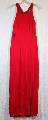 90s DAVE & JOHNNY Red Sequin Prom Party Dress Formal Gown Sz 9/10 USA Flaws Vtg
