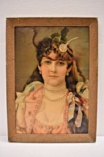 Antique German Chromolithograph Oriental Circassian Beauty Embossed Frame 16x22"