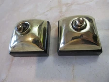 2 rare shaped square black ceramic and brass toggle light switches by Ediswan.
