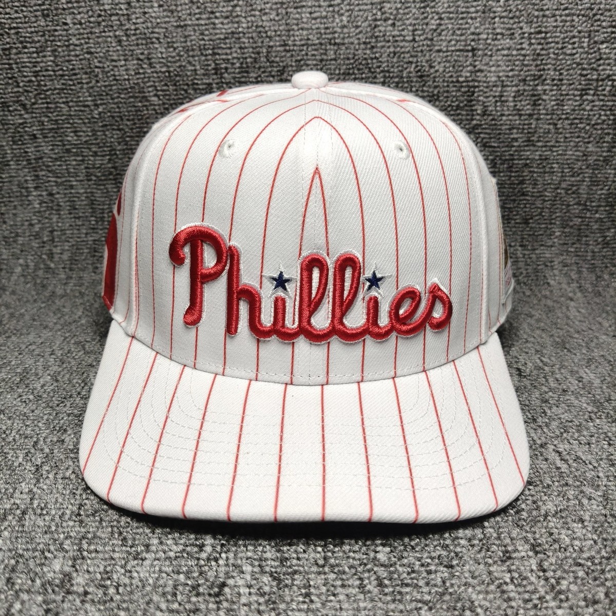 Mitchell & Ness Phillies Cooperstown 26 Snapback Hat White Pinstripe MLB