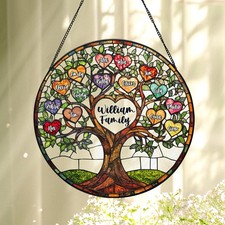 Personalized Family Tree Suncatcher, Faux Stained Glass Hanging