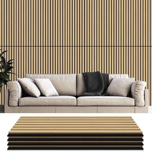 4PCS Wood Slat Wall Panels, 12.8" x 47.2" Sound Absorbing Acoustic Sandrift Oak