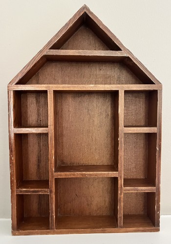Vintage trinket shelf wood house shaped curio knick knacks 11 x 7 x 1.5