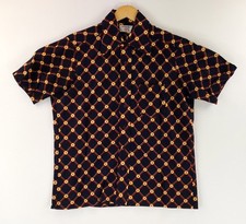 Arrow Shirt Casual Wear VTG 70s Disco Scrambler Knit Dagger Collar Brown Mens XL