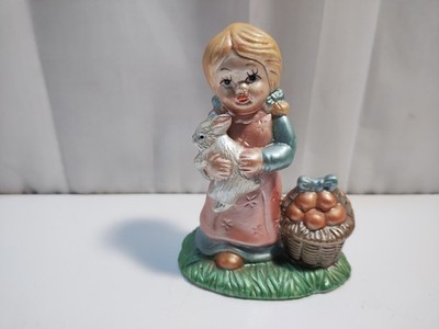 K's Collection Little Girl Holding Rabbit With Basket Spring Easter Figurine