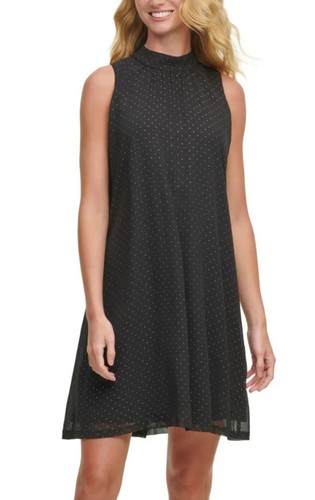 Tommy Hilfiger Women’s Black High Neck Gold Studded Dress, Lined - Size 8 Glam - Picture 1 of 6