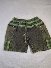 Shop Therapy Unisex S/M Distressed Green Cotton Nepal Bohemian Hippie Shorts