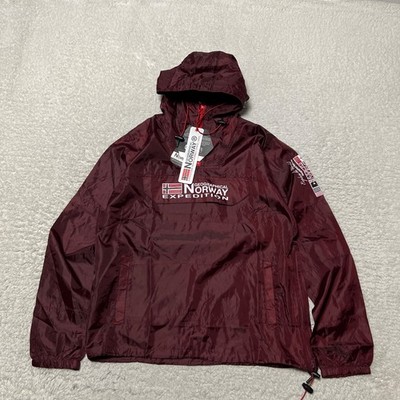 Geographical Norway Jacket Men Medium Red Pullover Windbreaker Hiking Outdoor